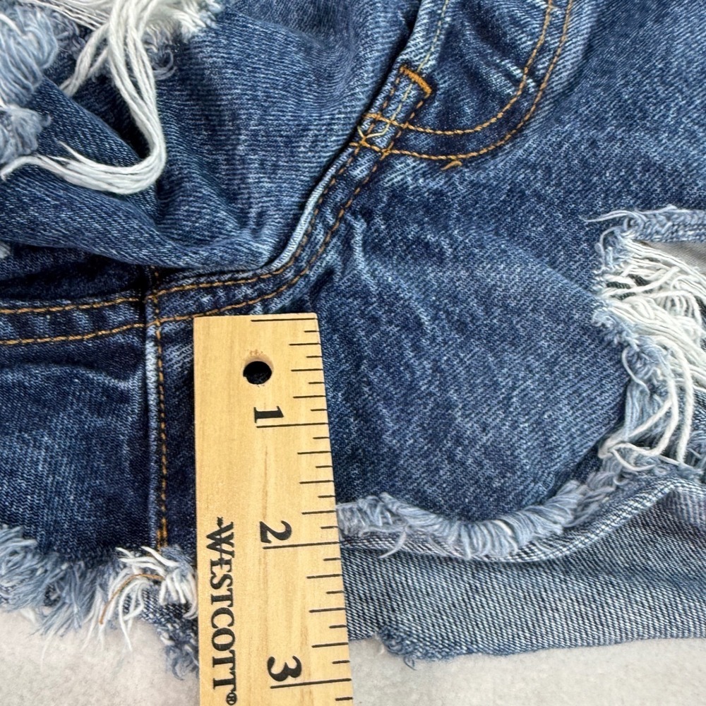 Levis 501 Original Denim Shorts Blue Distressed High Rise Frayed Hem Womens 32 - Picture 8 of 11
